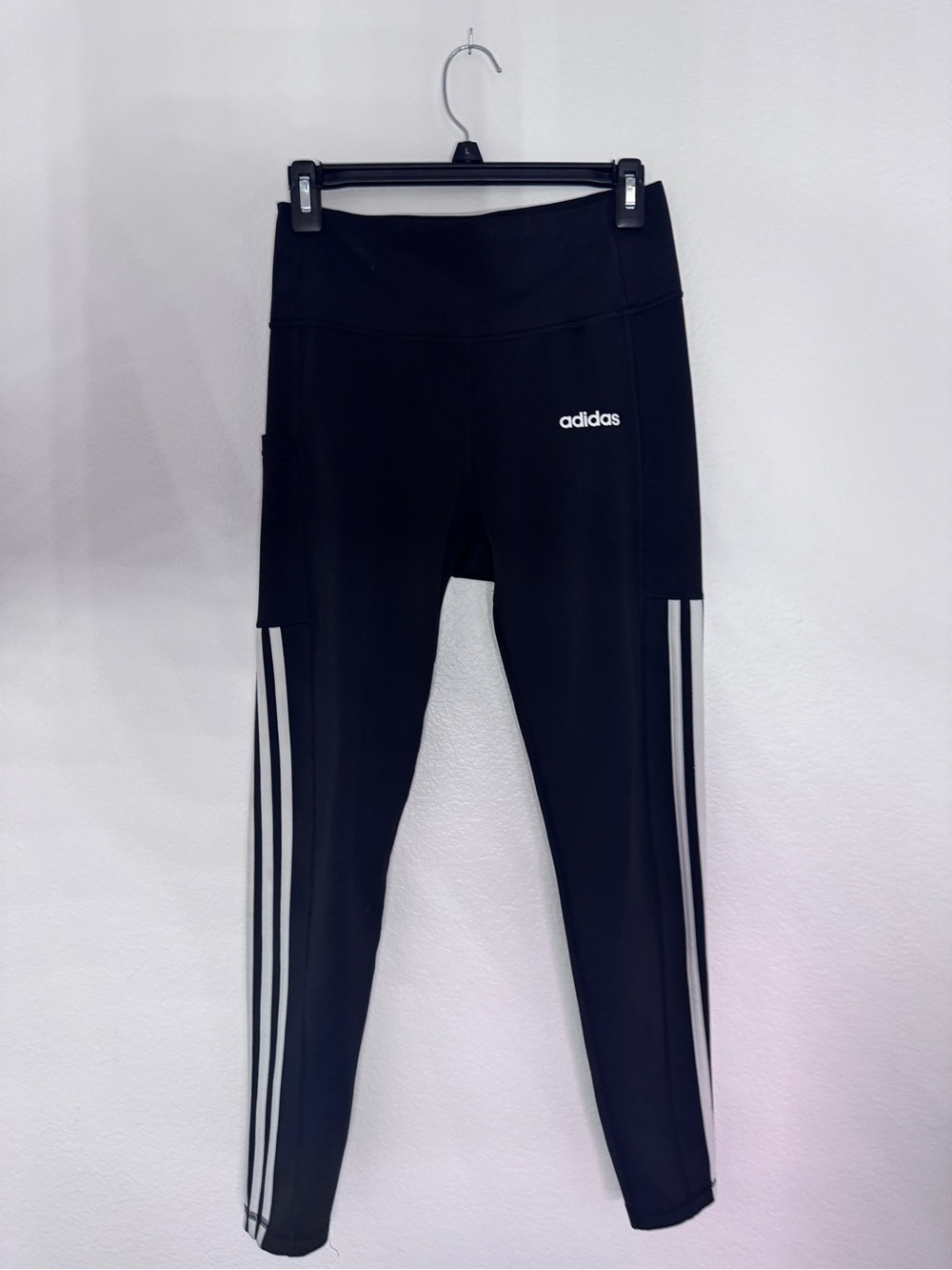 Adidas | Black Leggings with White 3-Stripes and Side Pocket | Climalite